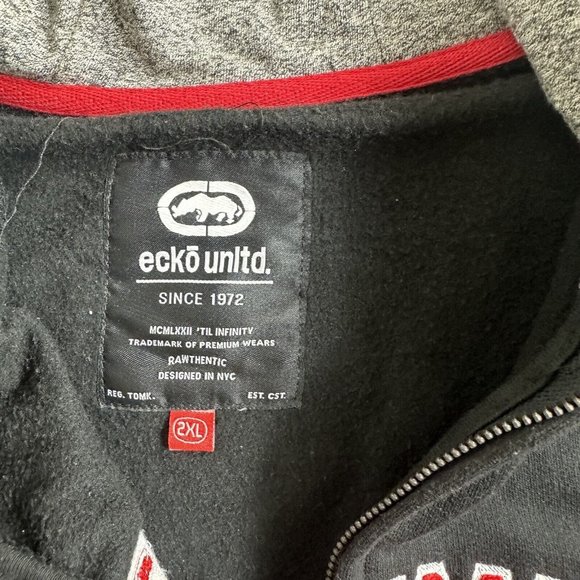 Vintage Ecko UNLTD Hoodie Mens XXL 2XL Black Red Spell Out Logo Full Zip Y2K - Picture 9 of 9